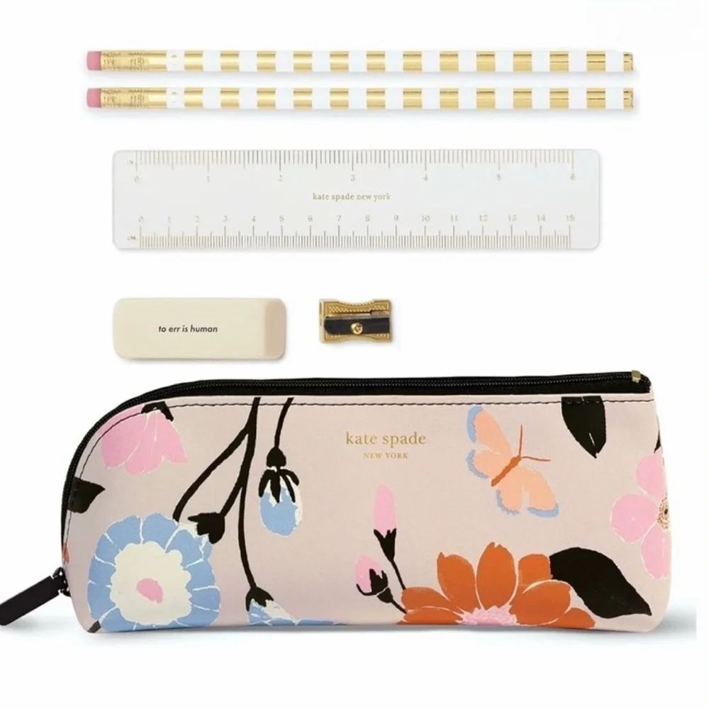 Kate Spade Sunset Bloom Pens and Garden Floral Pencil Case with Tags